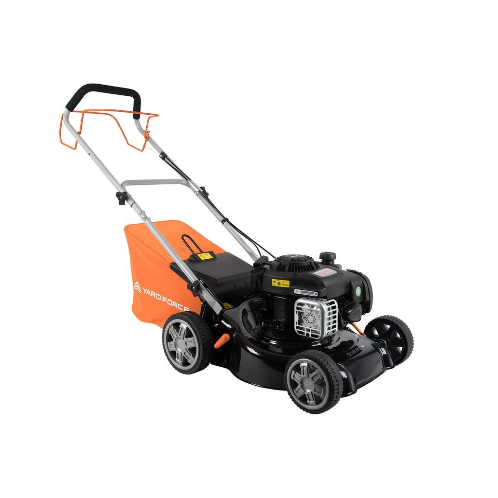 Tondeuse thermique autotractée Yard Force GM B41A : vue avant et moteur.