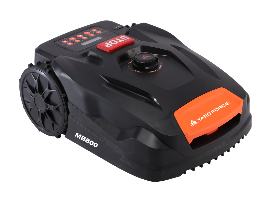 Robot tondeuse Yard Force MB800 : vue du dessus et commandes.