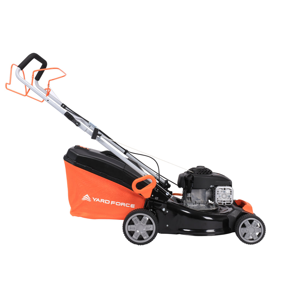 Tondeuse thermique autotractée Yard Force GM B46CK : vue latérale avec bac.