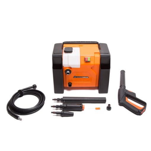Nettoyeur haute pression Yard Force EW U13 : appareil avec flexible, pistolet et accessoires.
