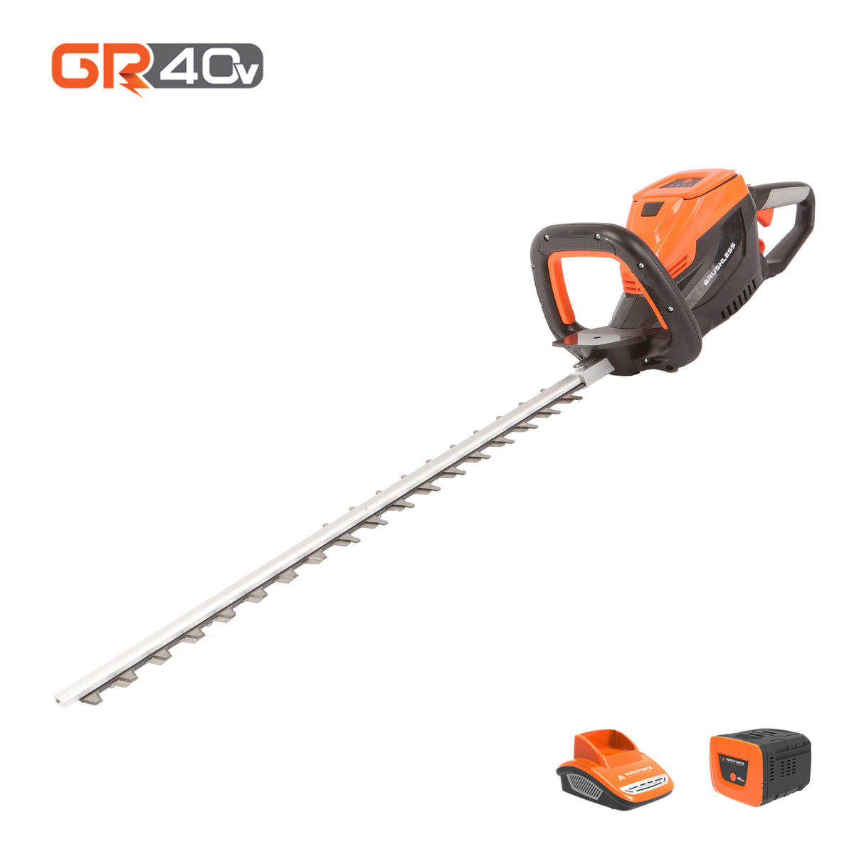 Taille-haies Yard Force LH G60 : outil, batterie et chargeur présentés.