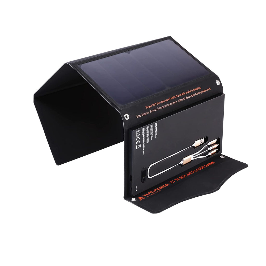 Batterie solaire portable Yard Force LX PB21 : panneaux pliables déployés.