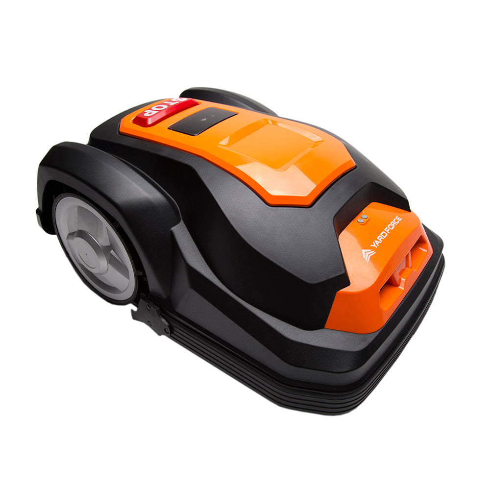 Robot tondeuse Yard Force SA900ECO : vue du dessus et panneau de commande.