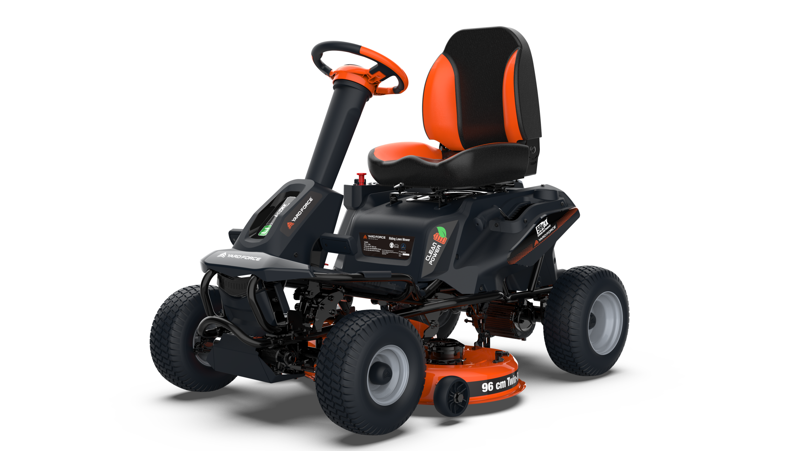 Yard Force ProRider E559 – Tracteur tondeuse autoporté à batterie 56V LFP | Plateau 96 cm double lame